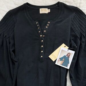 Nation LTD Midnight Long Sleeve Dress with Button Detail- Above the knee length